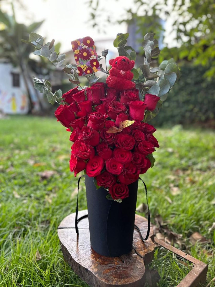 Just For You 40 Stems Vase - (Comes with Card and Teddy Bear)
